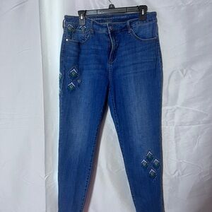 Chico's Blue Skinny Jeans with Embroidery